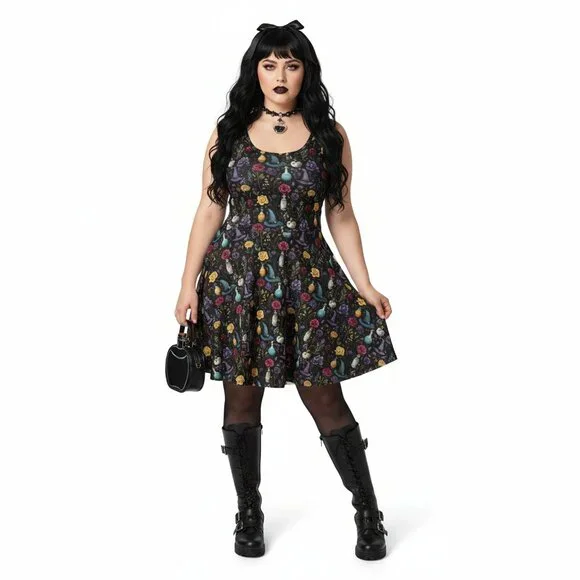 Whimsigoth Witchy Goth Fit & Flare Dress - Picture 12 of 15